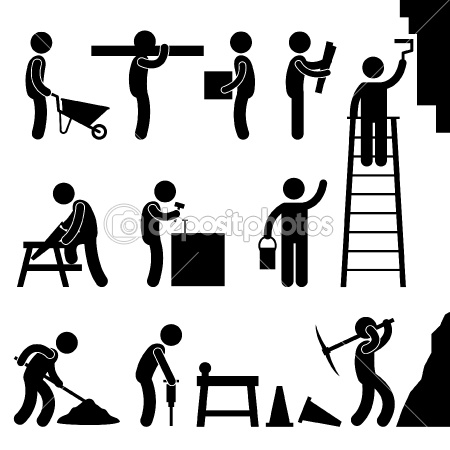 Construction workers doing various jobs.